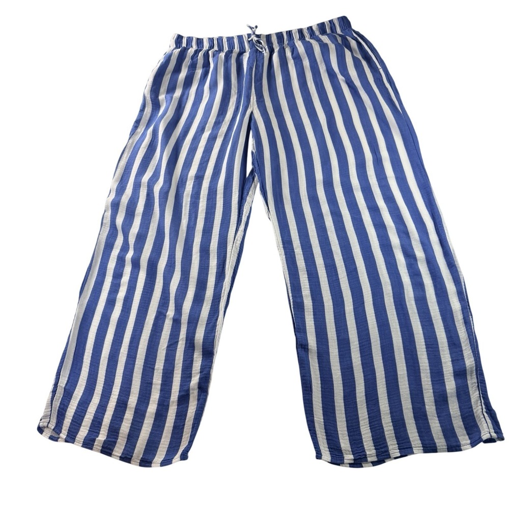 Lake Pajama Pants/Lounge Cotton Blue and White Stripe Soft Gauzy Size XL